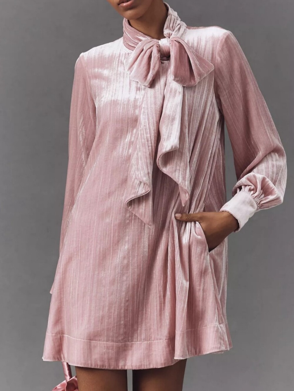 Maeve By Anthro The Caroline Tie-Neck Mini Dress NEW Large Blush Pink